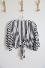 American Eagle Blue & White Striped Tied Front Top | M