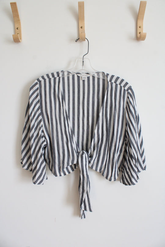 American Eagle Blue & White Striped Tied Front Top | M