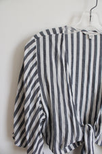 American Eagle Blue & White Striped Tied Front Top | M
