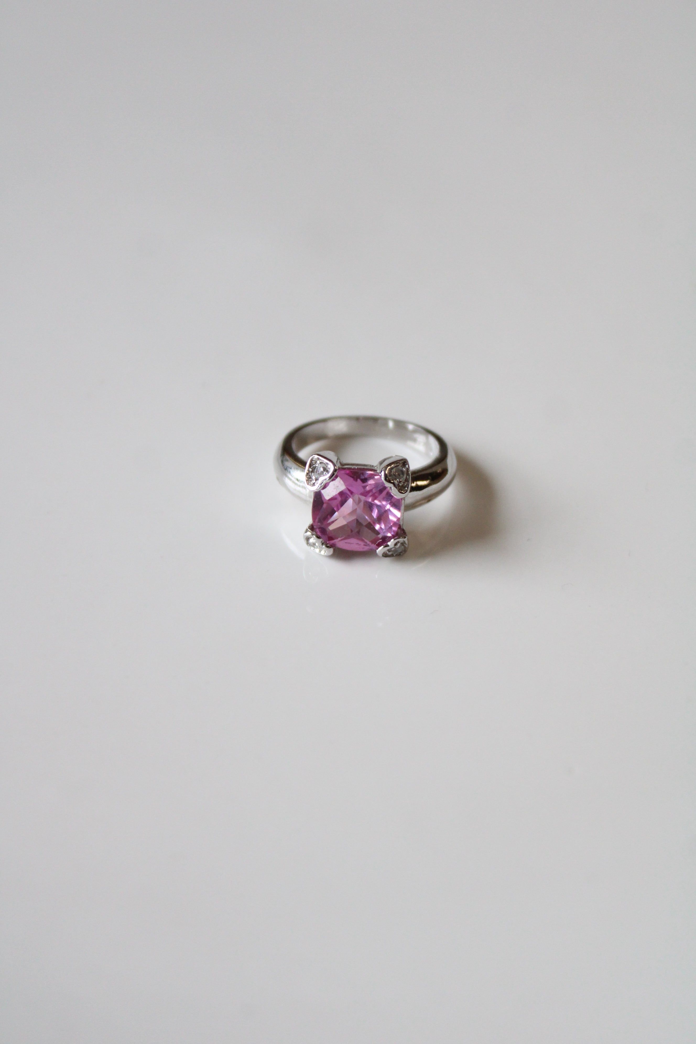 Princess Cut Pink Stone Sterling Silver Ring | Size 7
