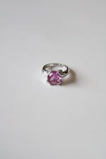 Princess Cut Pink Stone Sterling Silver Ring | Size 7