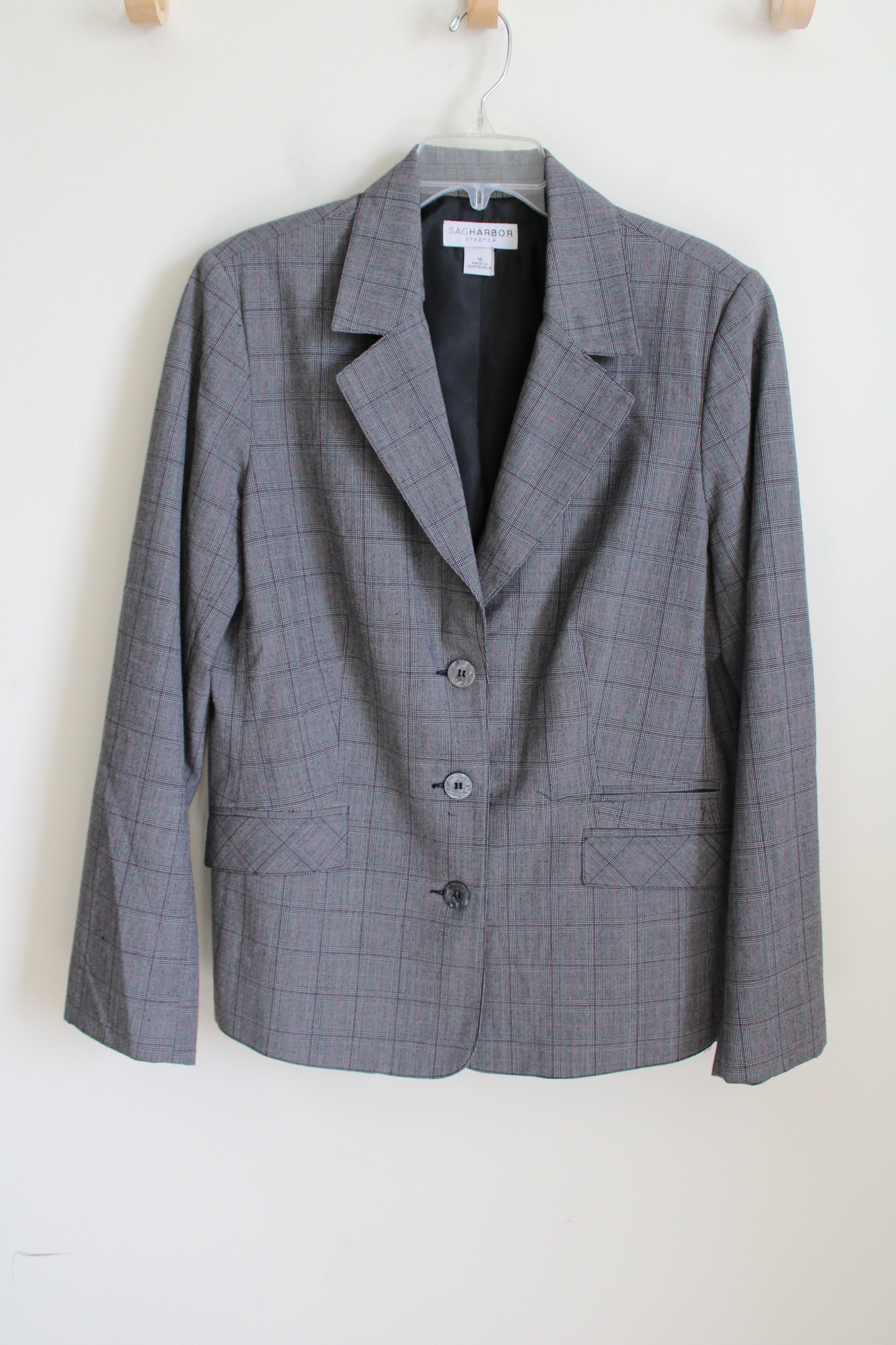 Sag Harbor Stretch Gray Purple Plaid Blazer | 16