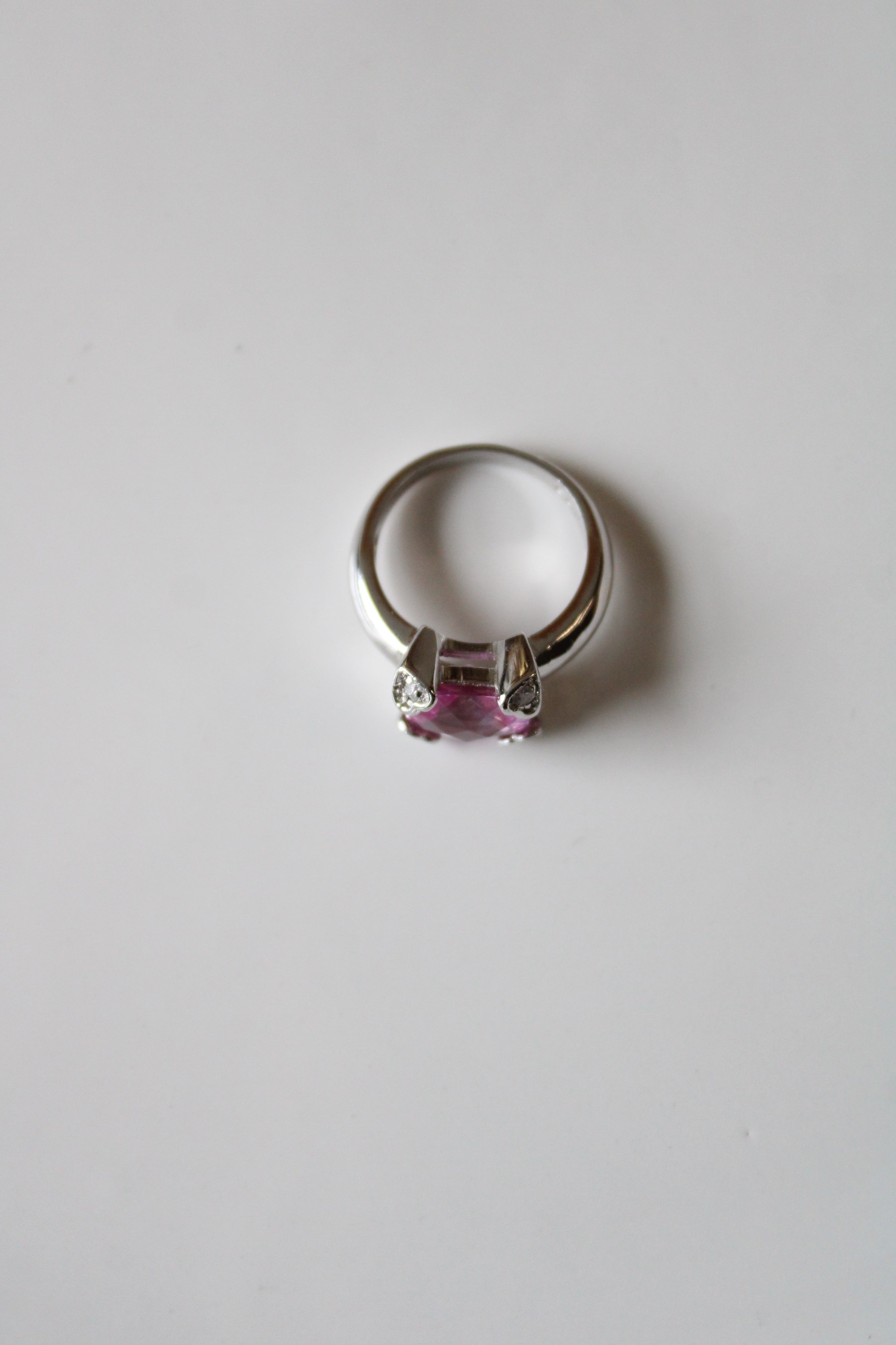Princess Cut Pink Stone Sterling Silver Ring | Size 7
