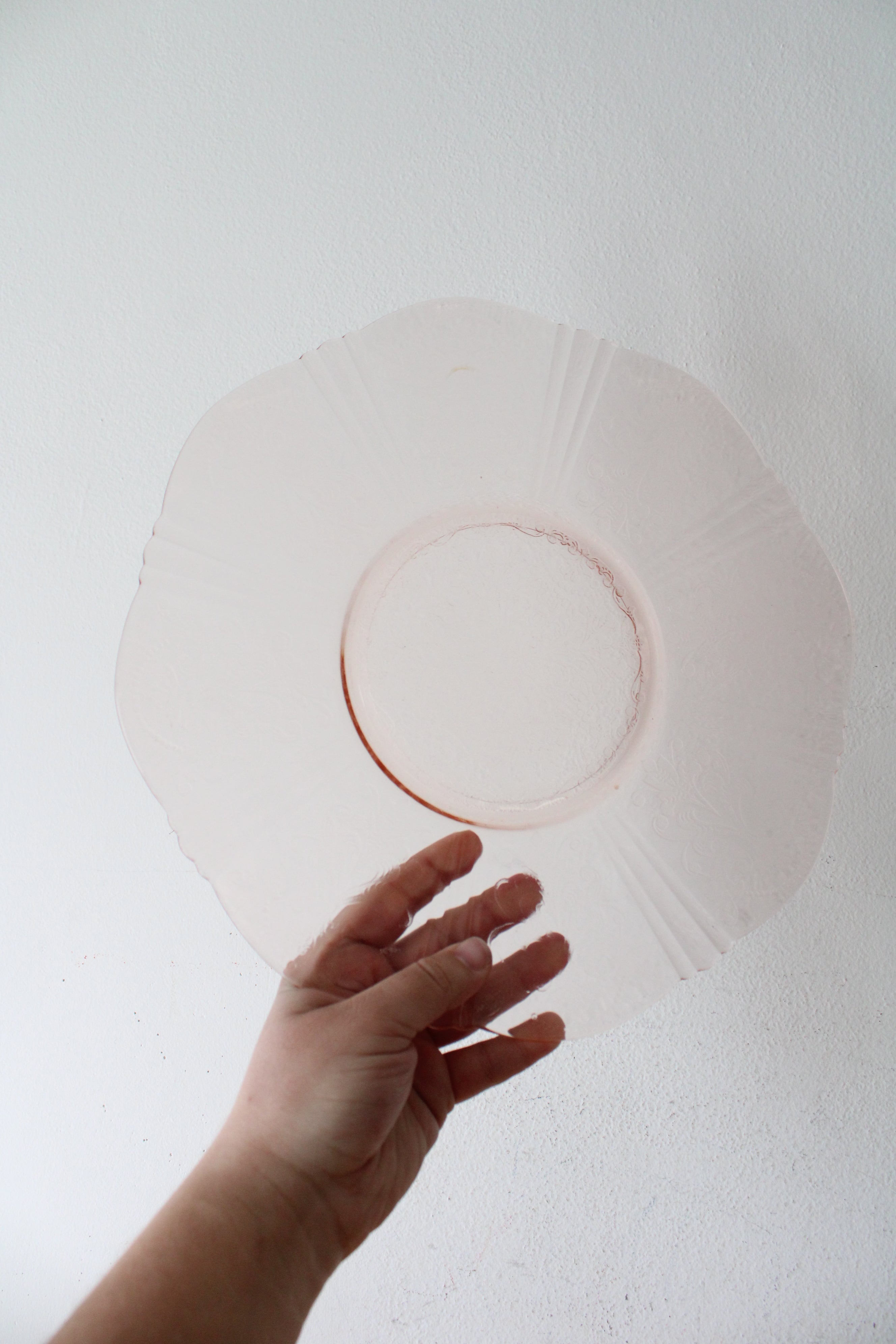 Pink Depression Glass Patterned Plate