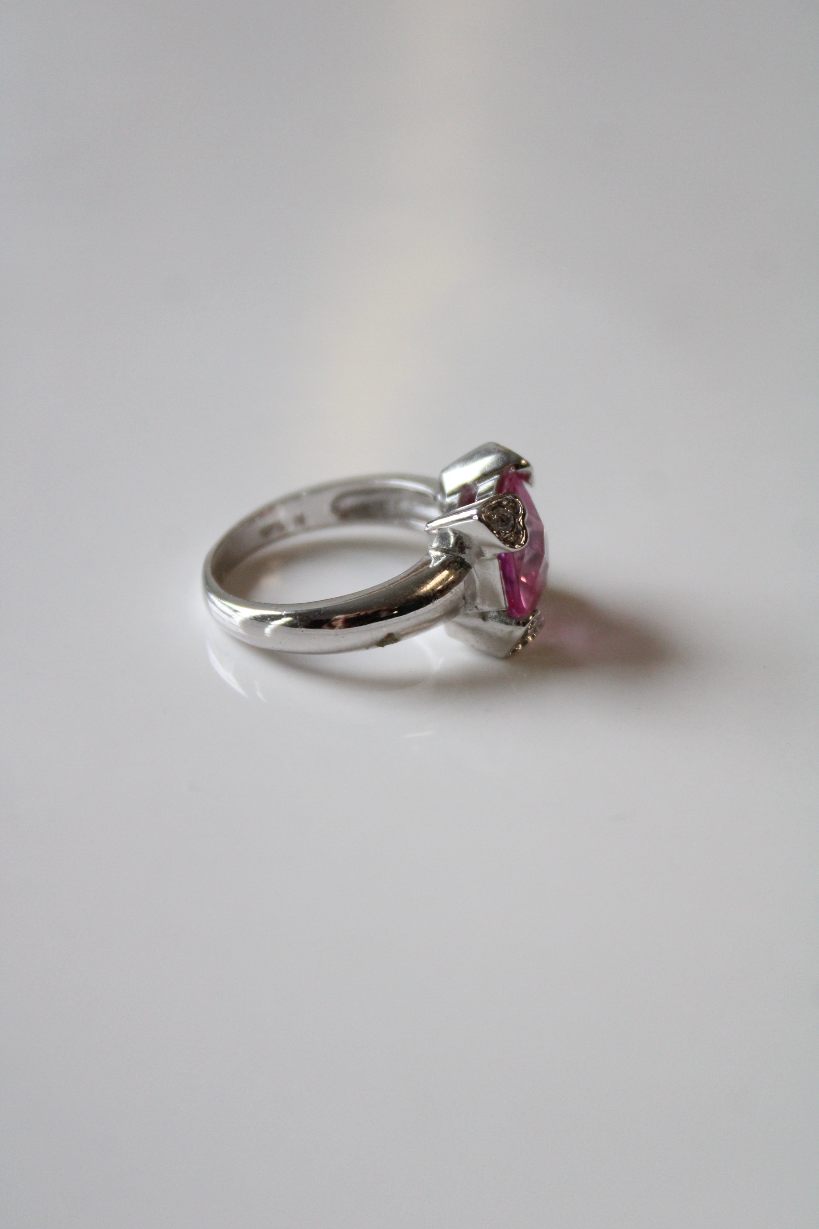 Princess Cut Pink Stone Sterling Silver Ring | Size 7