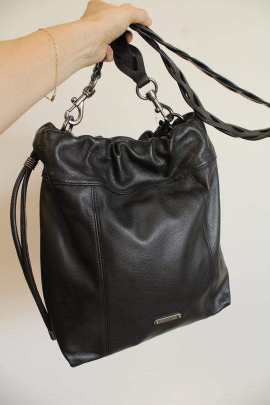 NEW Rebecca Minkoff Alex Slouchy Shoulder Black Leather Braided Strap Purse