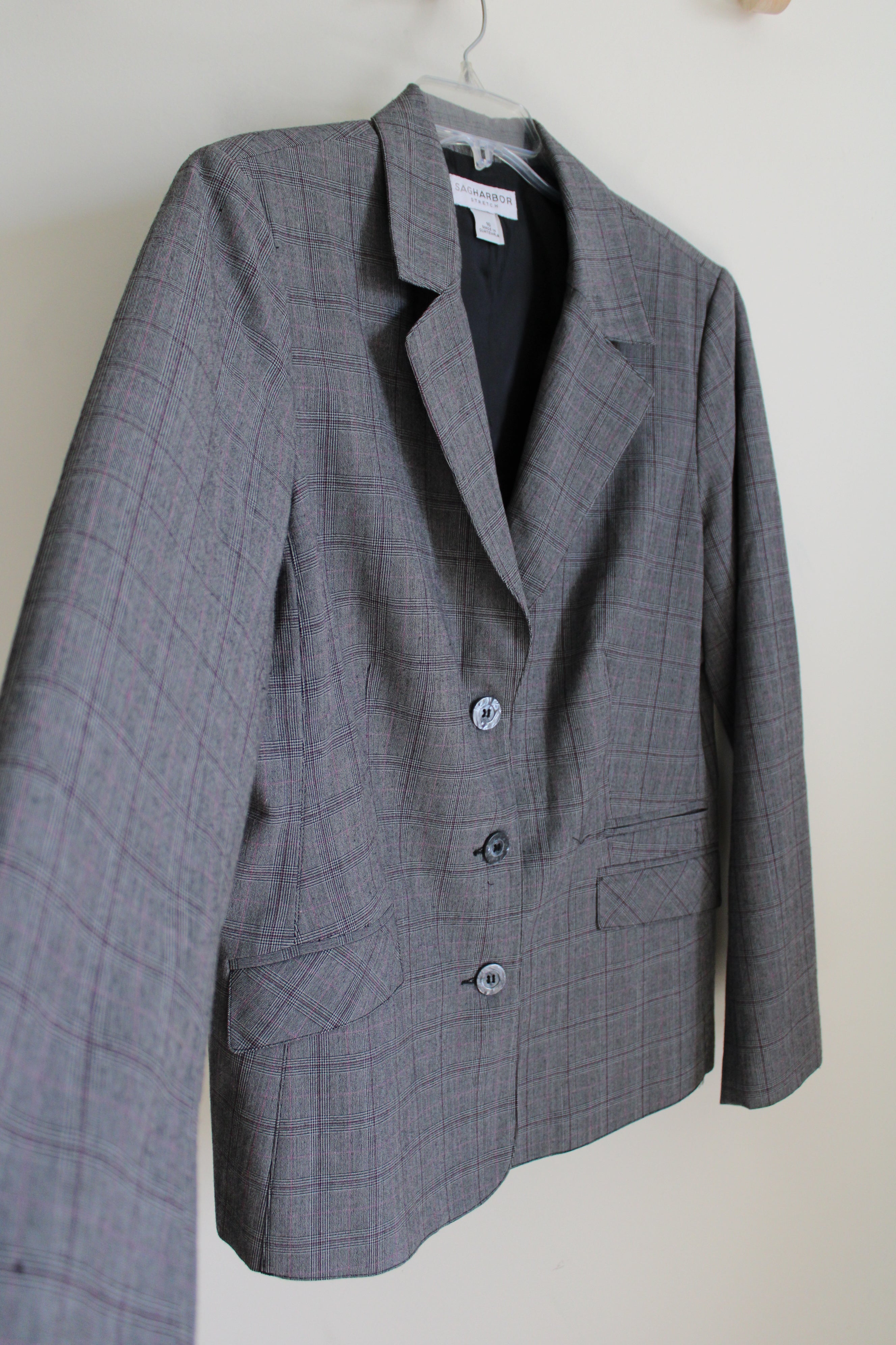 Sag Harbor Stretch Gray Purple Plaid Blazer | 16