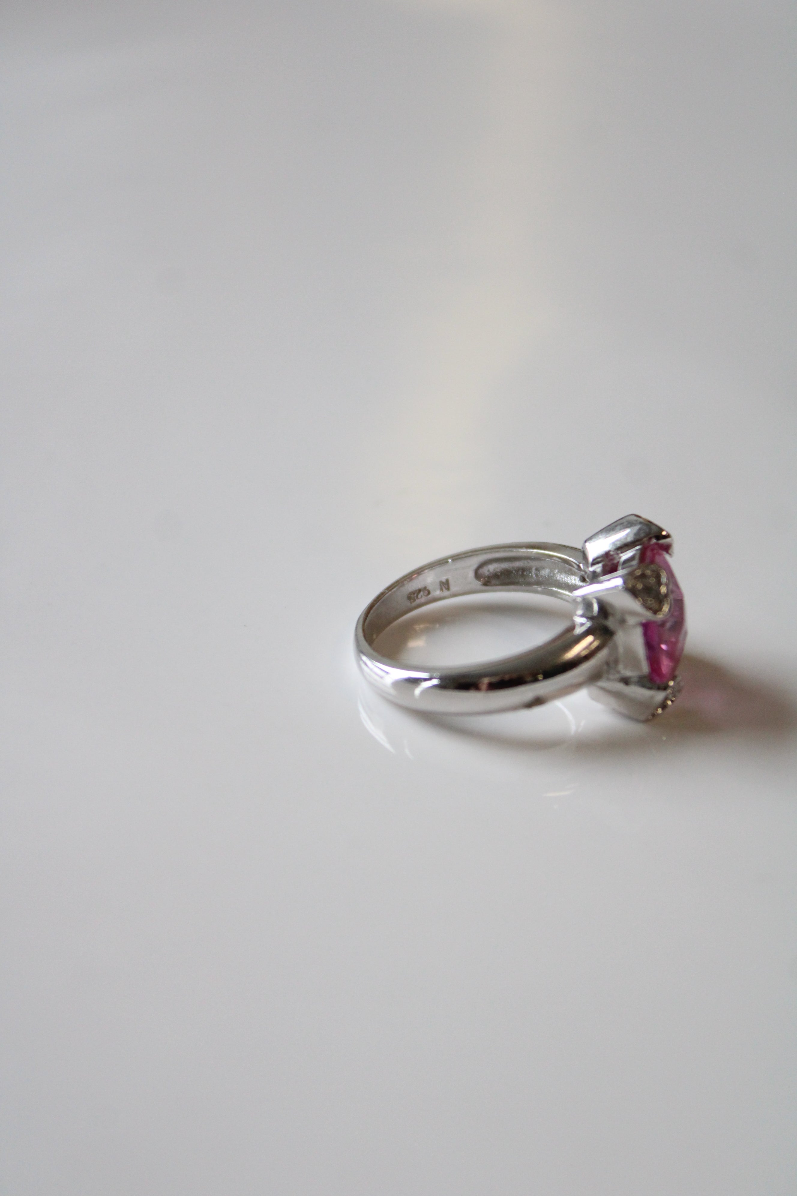 Princess Cut Pink Stone Sterling Silver Ring | Size 7