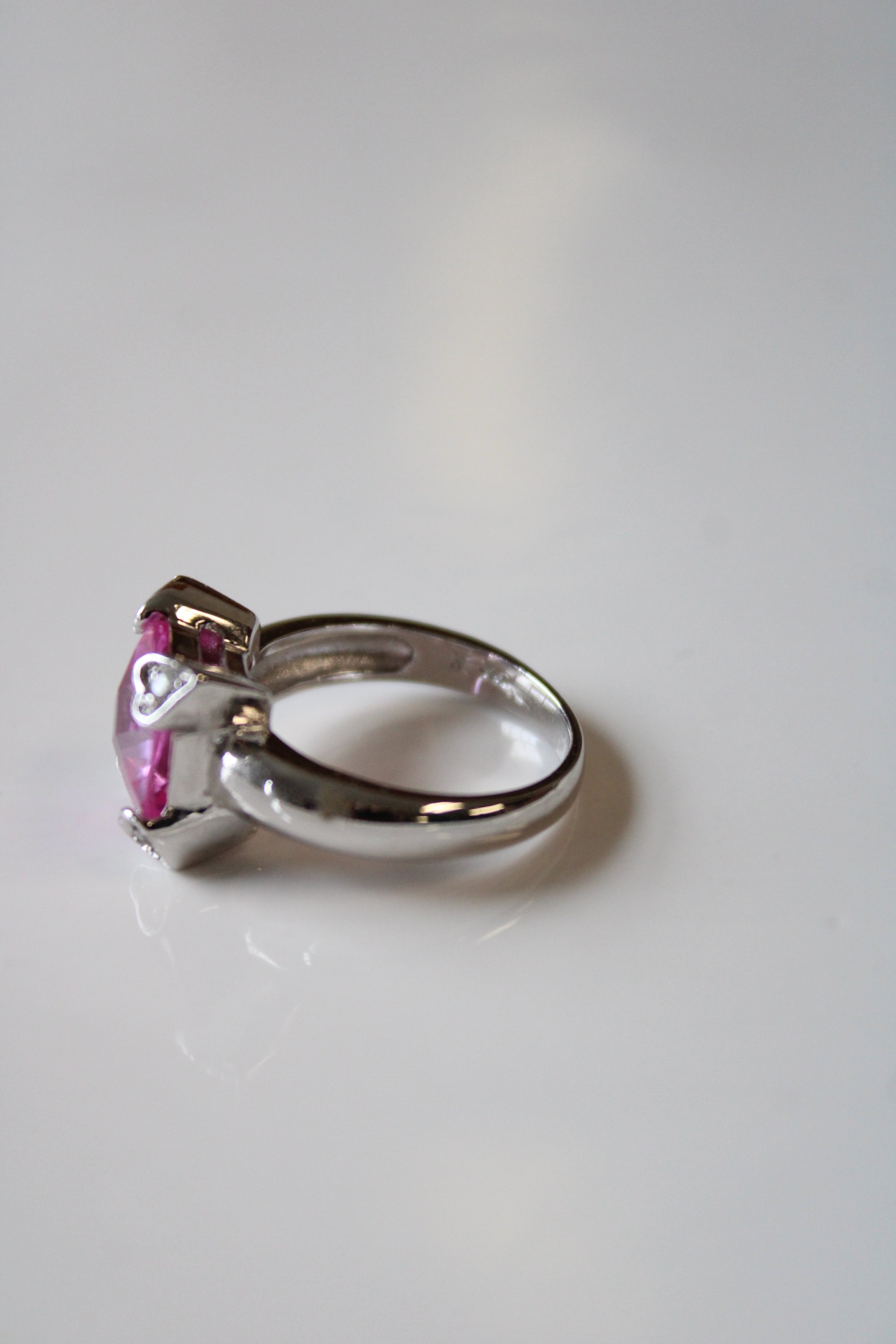 Princess Cut Pink Stone Sterling Silver Ring | Size 7
