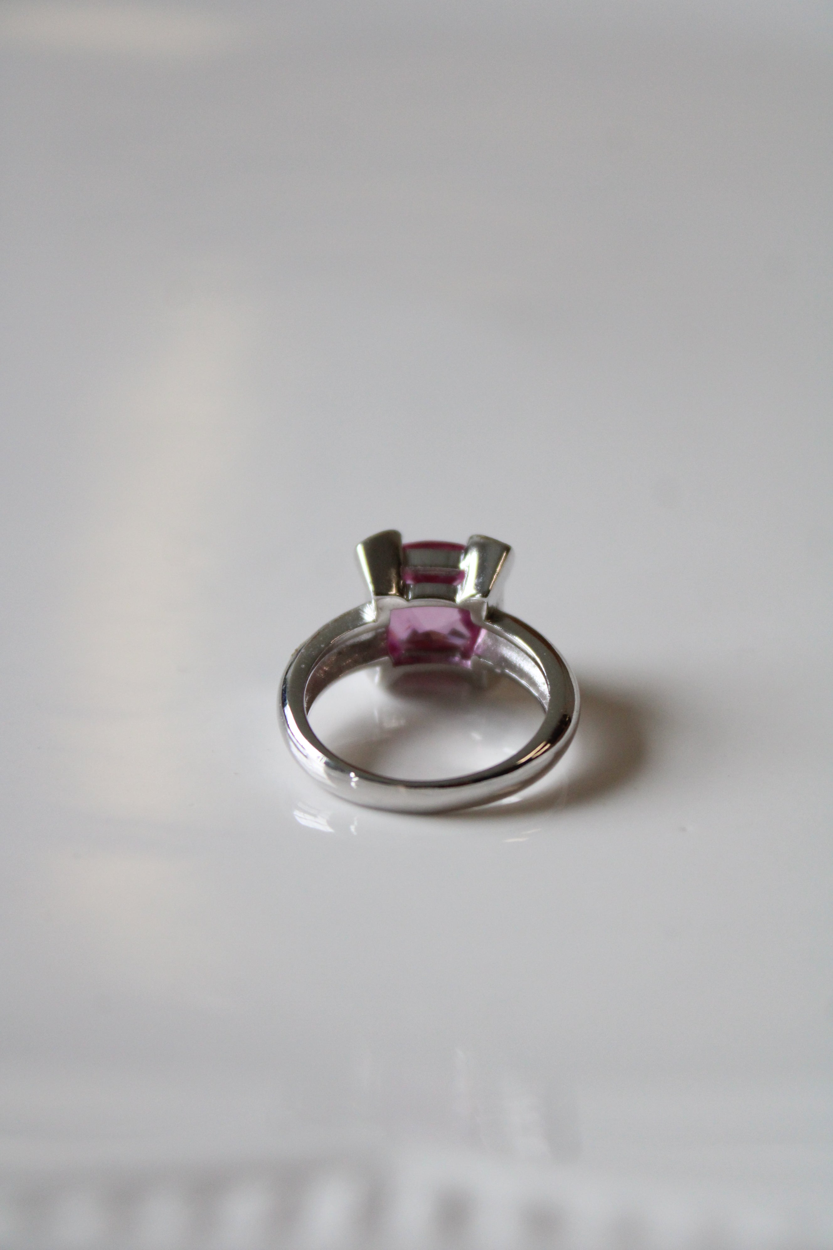 Princess Cut Pink Stone Sterling Silver Ring | Size 7