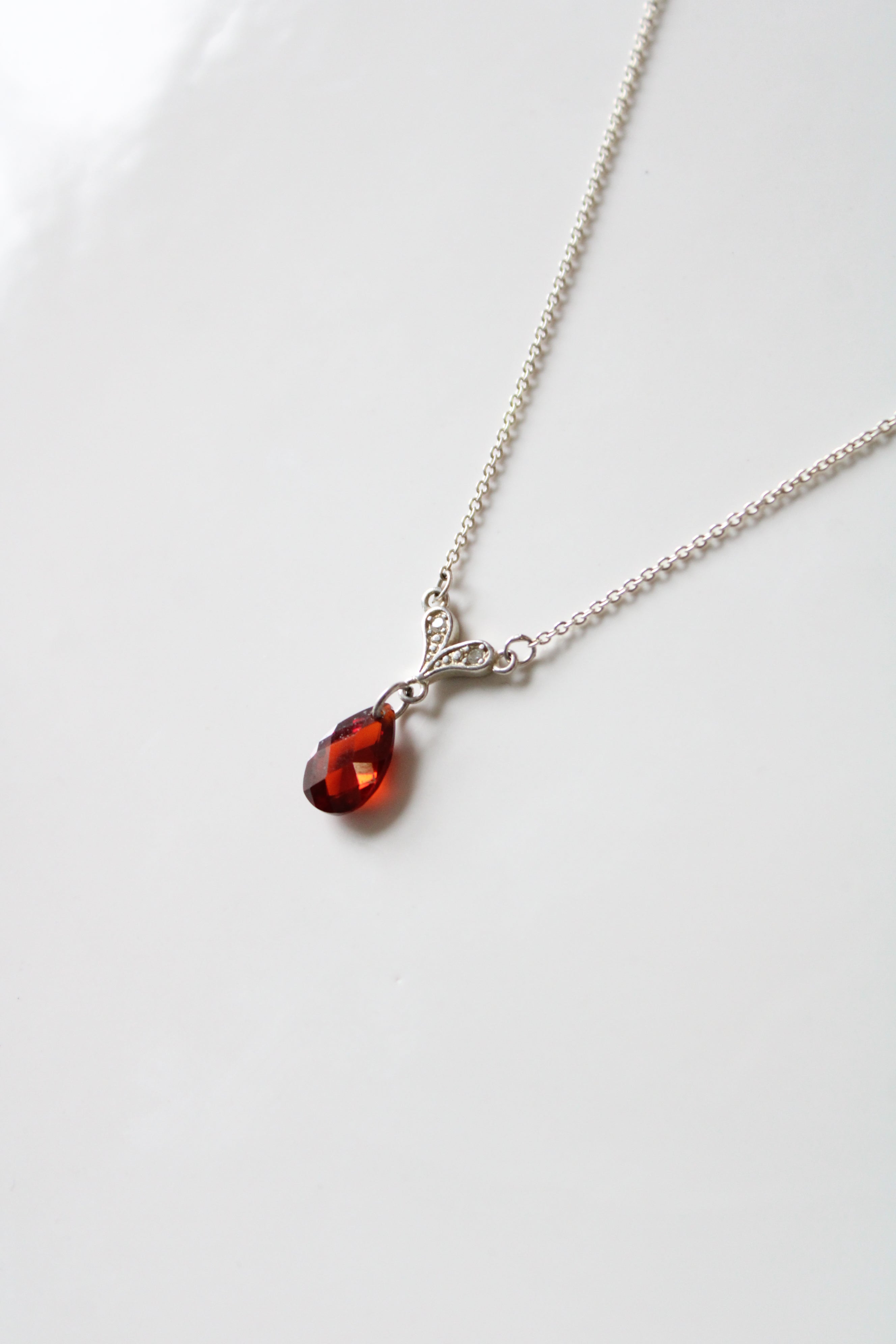 Garnet Teardrop Pendant Sterling Silver Necklace