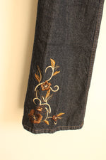Classic Blues Dark Wash Denim with Brown Suede Waistband and Floral Embroidery | 14