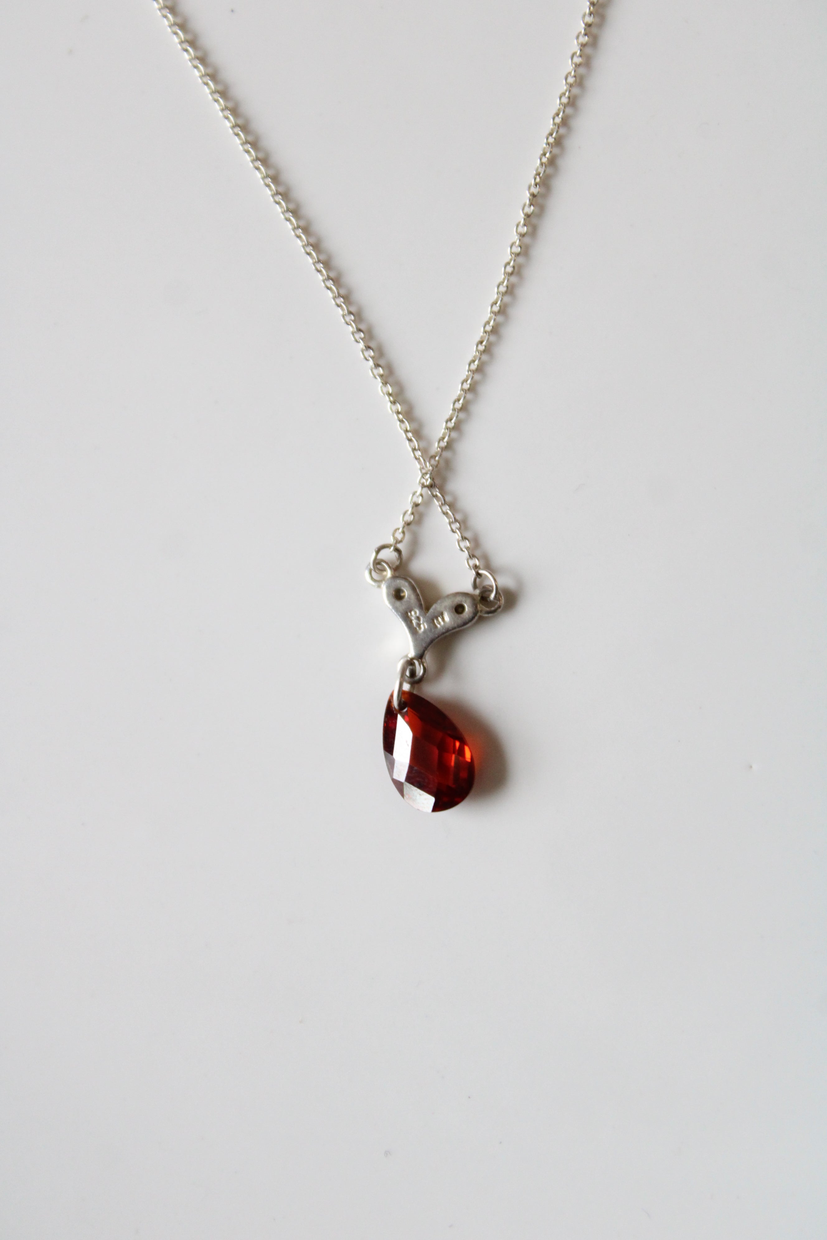Garnet Teardrop Pendant Sterling Silver Necklace