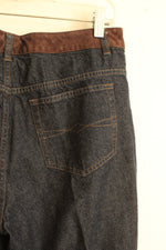 Classic Blues Dark Wash Denim with Brown Suede Waistband and Floral Embroidery | 14