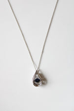 Sapphire Teardrop Sterling Silver Pendant Moving Gem Necklace
