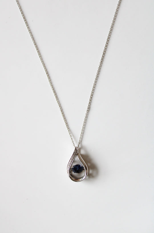 Sapphire Teardrop Sterling Silver Pendant Moving Gem Necklace