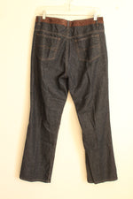Classic Blues Dark Wash Denim with Brown Suede Waistband and Floral Embroidery | 14