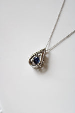 Sapphire Teardrop Sterling Silver Pendant Moving Gem Necklace