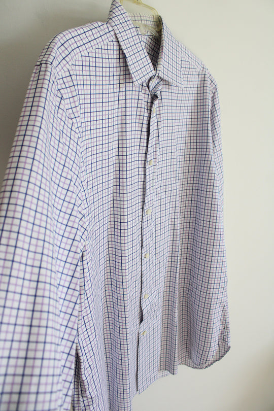 Ike Behar Neiman Marcus Purple Blue & White Plaid Button Down Shirt | 16.5, 34/35