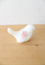 Vintage Fenton Hand Painted Satin White Floral Glass Bird