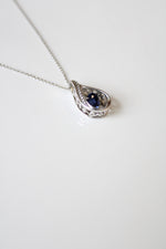 Sapphire Teardrop Sterling Silver Pendant Moving Gem Necklace