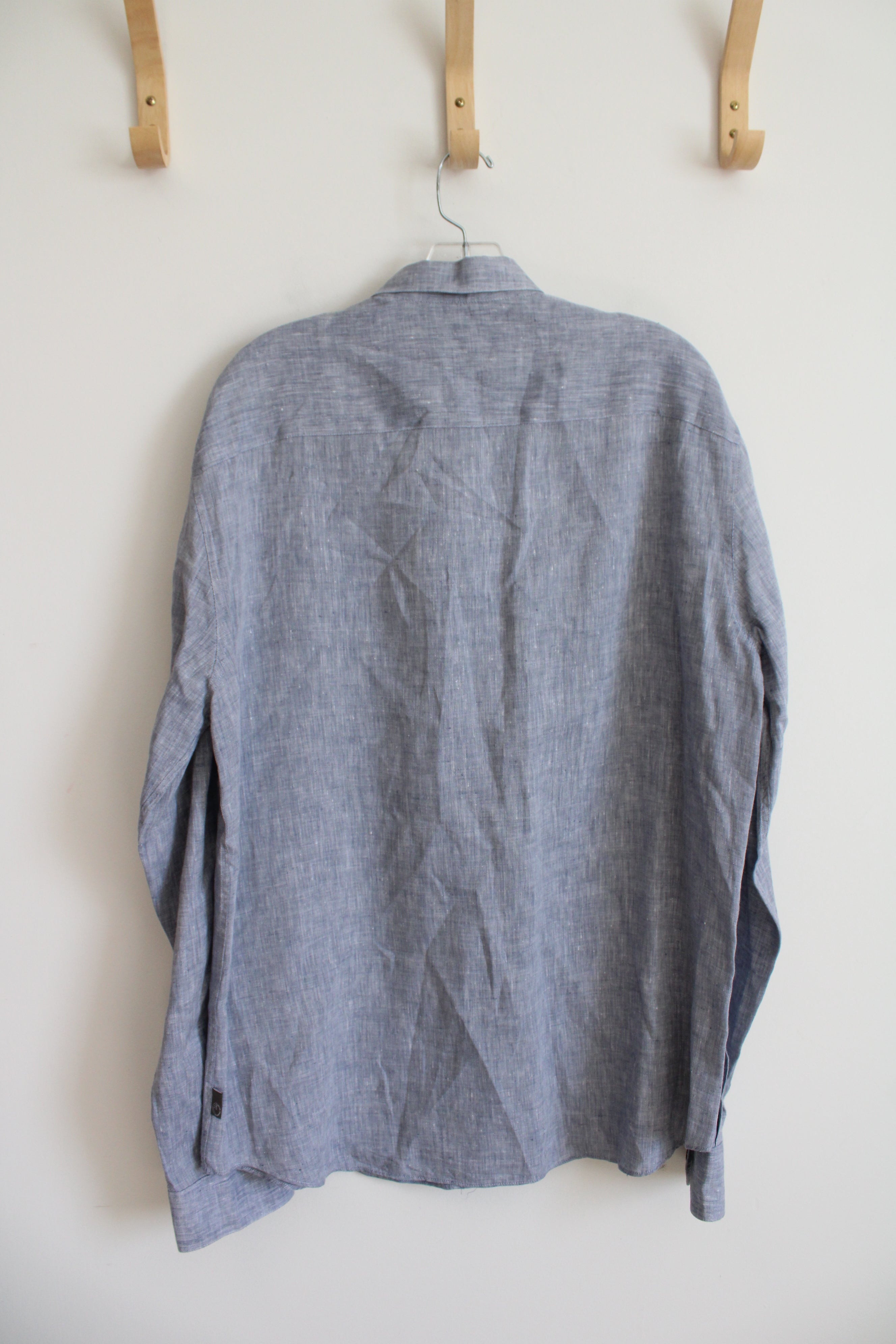 Armani Collezioni Blue Flax Linen Button Down Shirt | XL