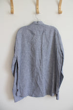 Armani Collezioni Blue Flax Linen Button Down Shirt | XL