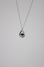 Sapphire Teardrop Sterling Silver Pendant Moving Gem Necklace