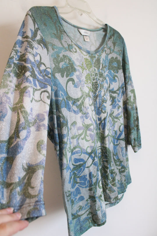CJ Banks Green Blue Shimmer Top | 1X
