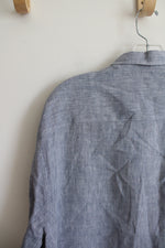 Armani Collezioni Blue Flax Linen Button Down Shirt | XL