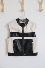 Ashley Outerwear Cream & Black Faux Leather Vest | S