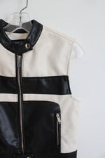 Ashley Outerwear Cream & Black Faux Leather Vest | S