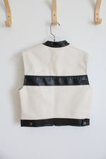 Ashley Outerwear Cream & Black Faux Leather Vest | S