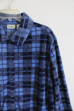 Classic Elements Blue Plaid Fuzzy Button Down Shirt | L