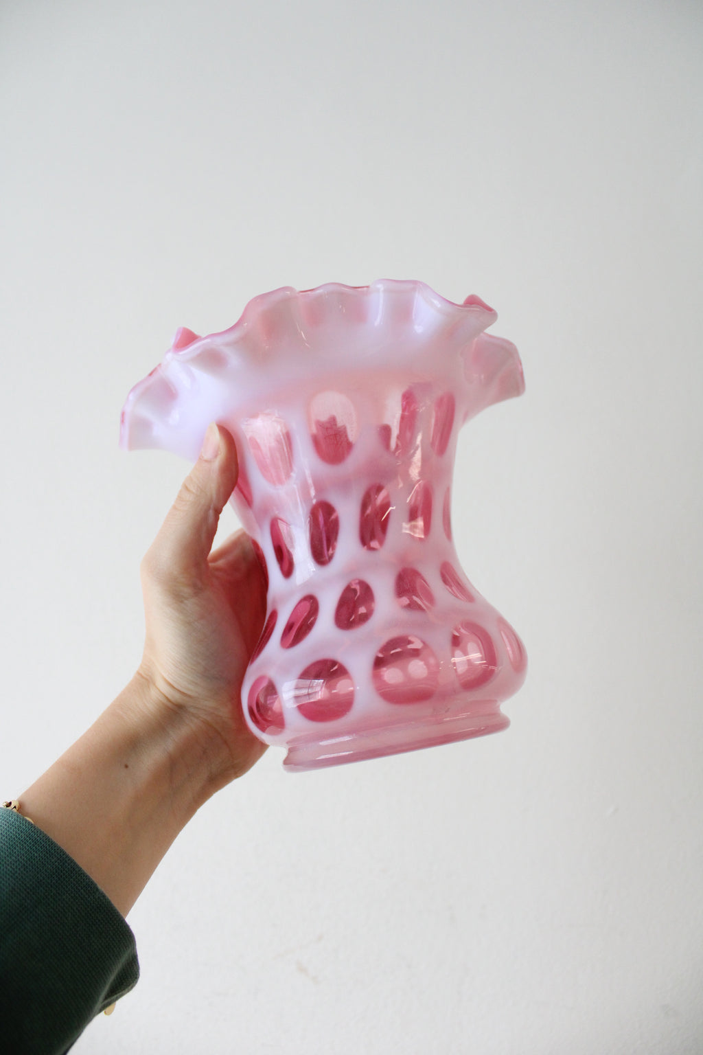 Fenton Cranberry Coin Dot Ruffled Vase