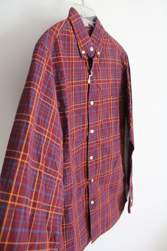 NEW J.Crew Classic Fit Maroon Blue & Orange Plaid Button Down Shirt | XS