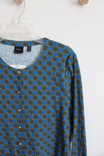 NEW Rafaella Blue Chain Patterned Button Down Long Sleeved Top | L