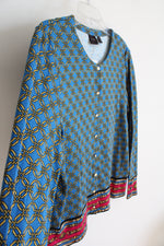 NEW Rafaella Blue Chain Patterned Button Down Long Sleeved Top | L