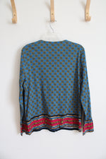 NEW Rafaella Blue Chain Patterned Button Down Long Sleeved Top | L
