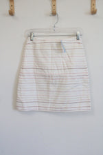 NEW LOFT Cream Shimmer Stripe Linen Blend Skirt | 0 Petite