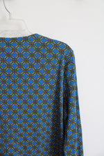 NEW Rafaella Blue Chain Patterned Button Down Long Sleeved Top | L