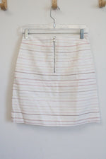 NEW LOFT Cream Shimmer Stripe Linen Blend Skirt | 0 Petite