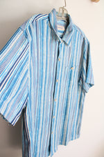 Tommy Bahama Blue Striped Button Down Silk Blend Shirt | L