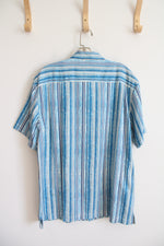 Tommy Bahama Blue Striped Button Down Silk Blend Shirt | L