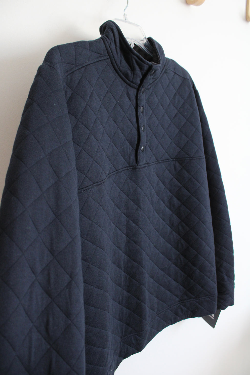 J America Navy Quilted 1/4 Button Down Sweatshirt | XL