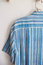 Tommy Bahama Blue Striped Button Down Silk Blend Shirt | L