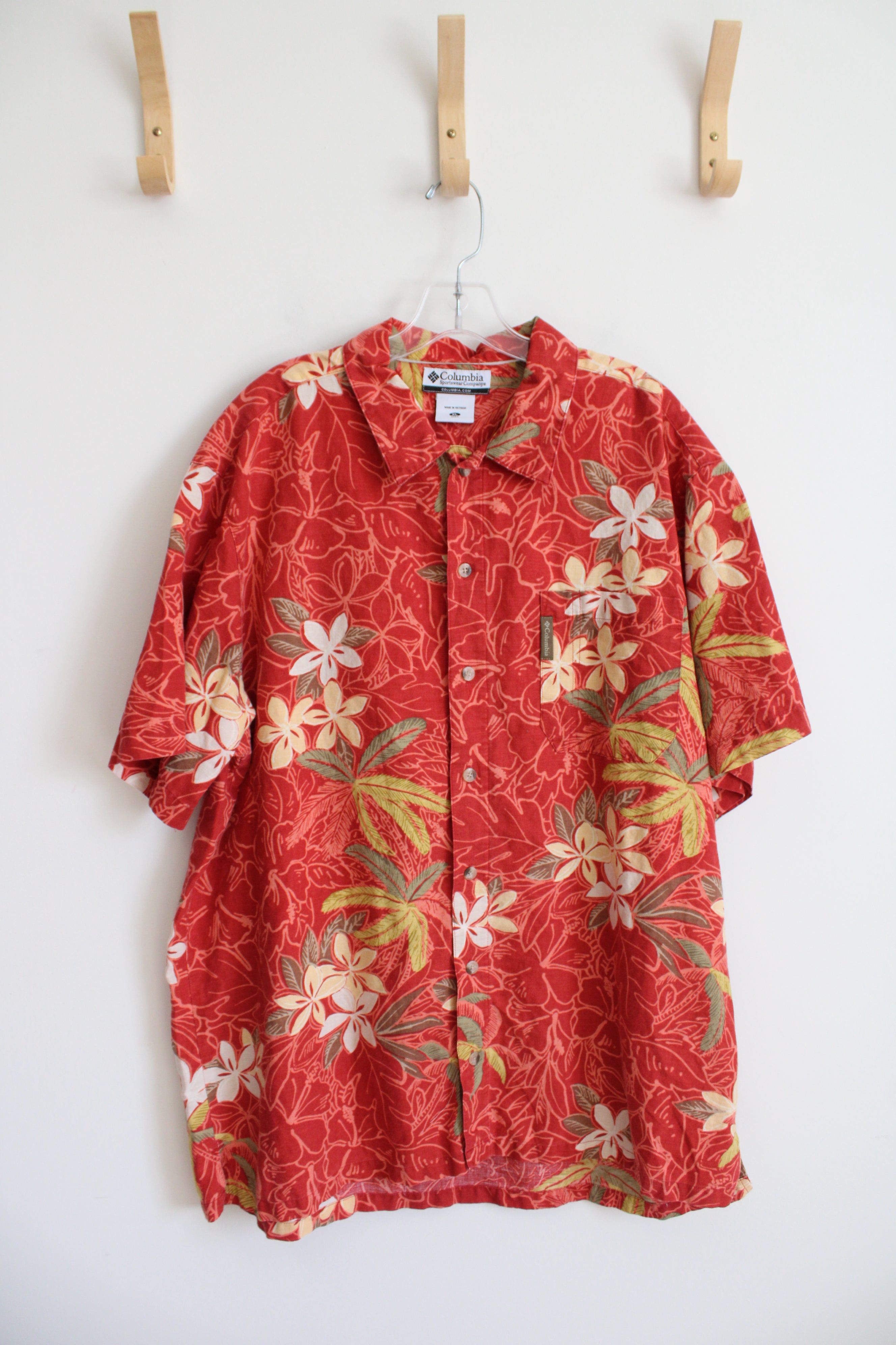 Columbia Red Linen Blend Hawaiian Shirt | XL