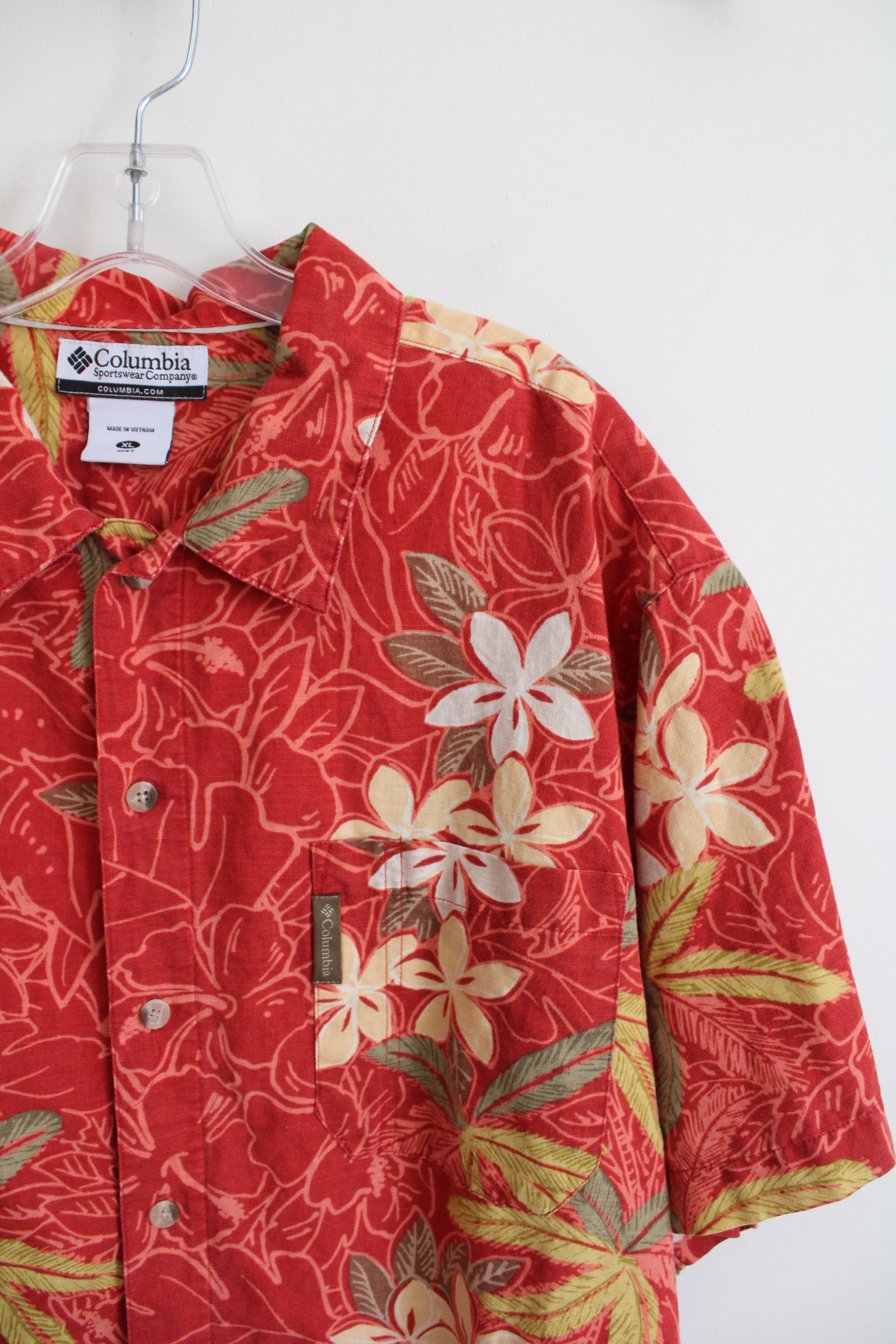 Columbia Red Linen Blend Hawaiian Shirt | XL