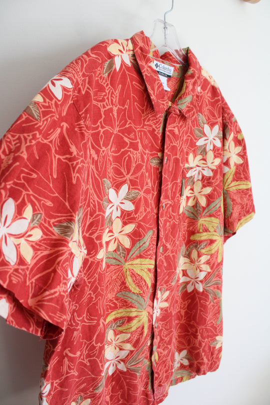 Columbia Red Linen Blend Hawaiian Shirt | XL