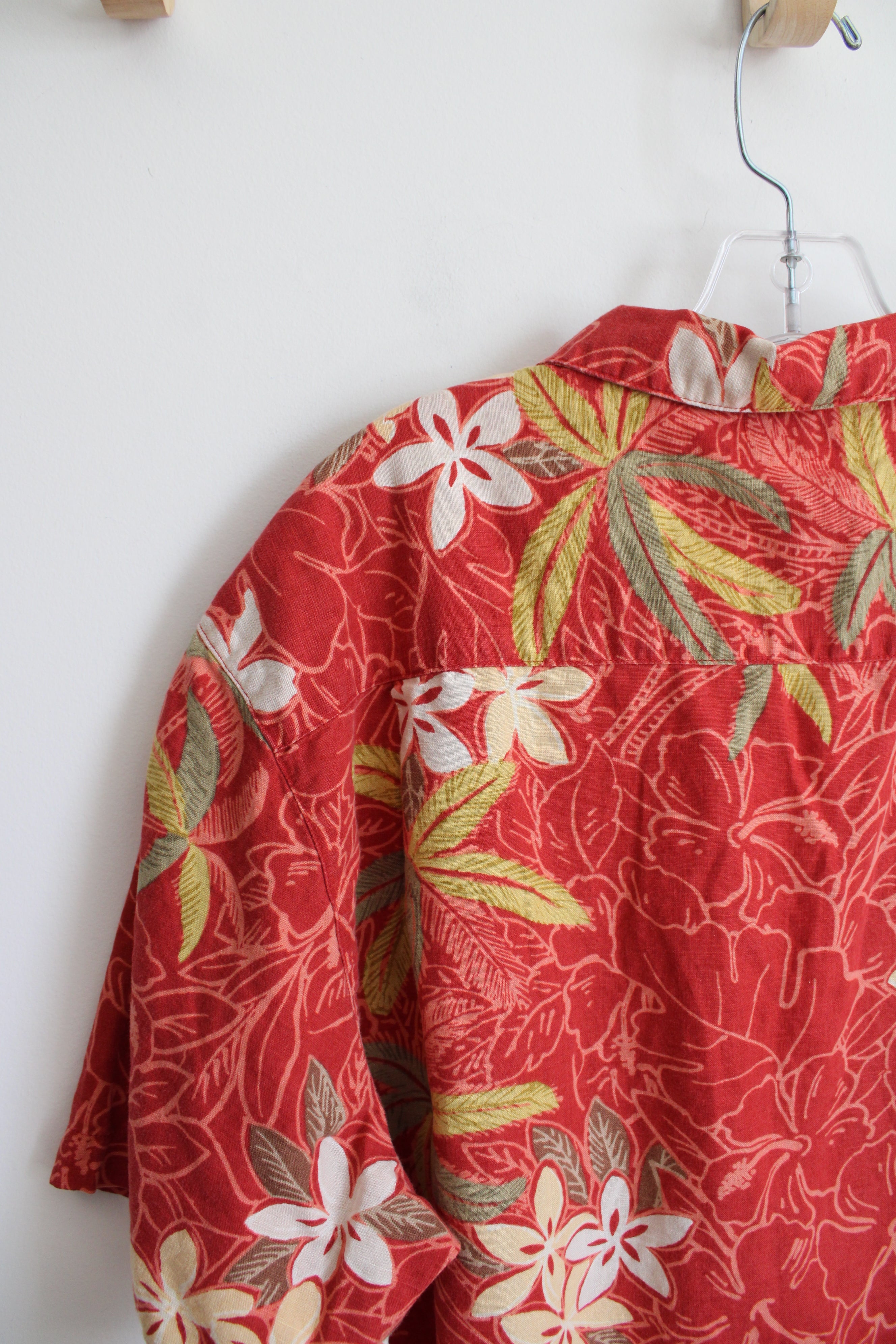 Columbia Red Linen Blend Hawaiian Shirt | XL